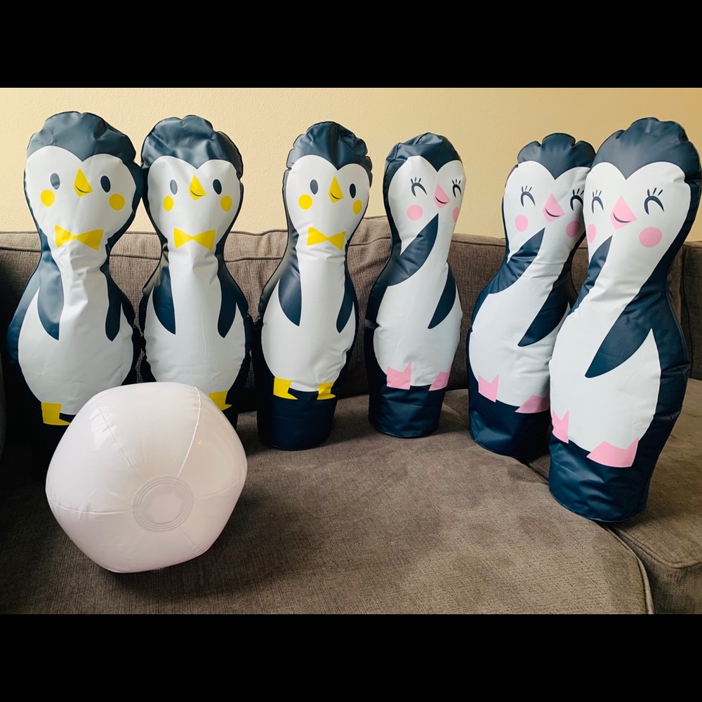 Inflatable penguin bowling game set